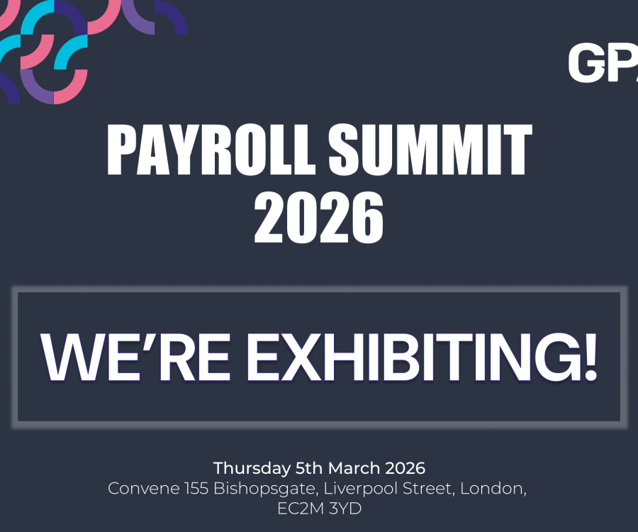 Payroll Summit 2026 event banner with GPA logo, exhibiting announcement, date and London venue.